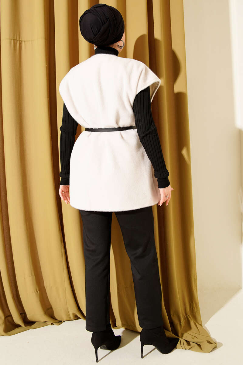 Single-Button Fluffy Vest - Stone