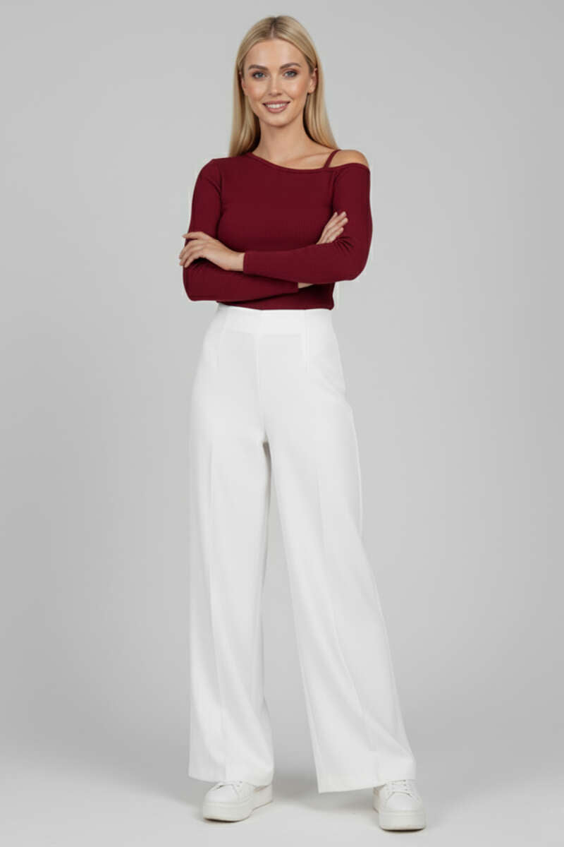 One-Shoulder Blouse with Cord Detail - Burgundy