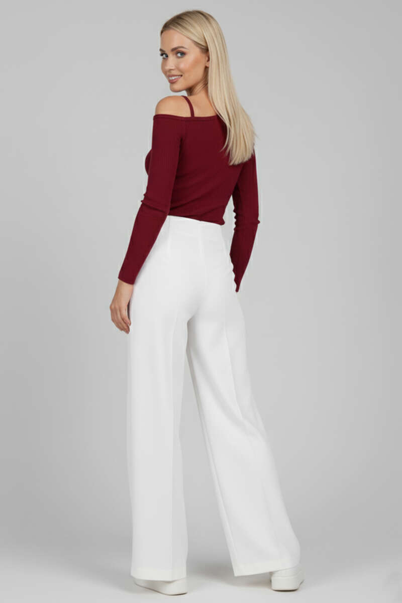 One-Shoulder Blouse with Cord Detail - Burgundy