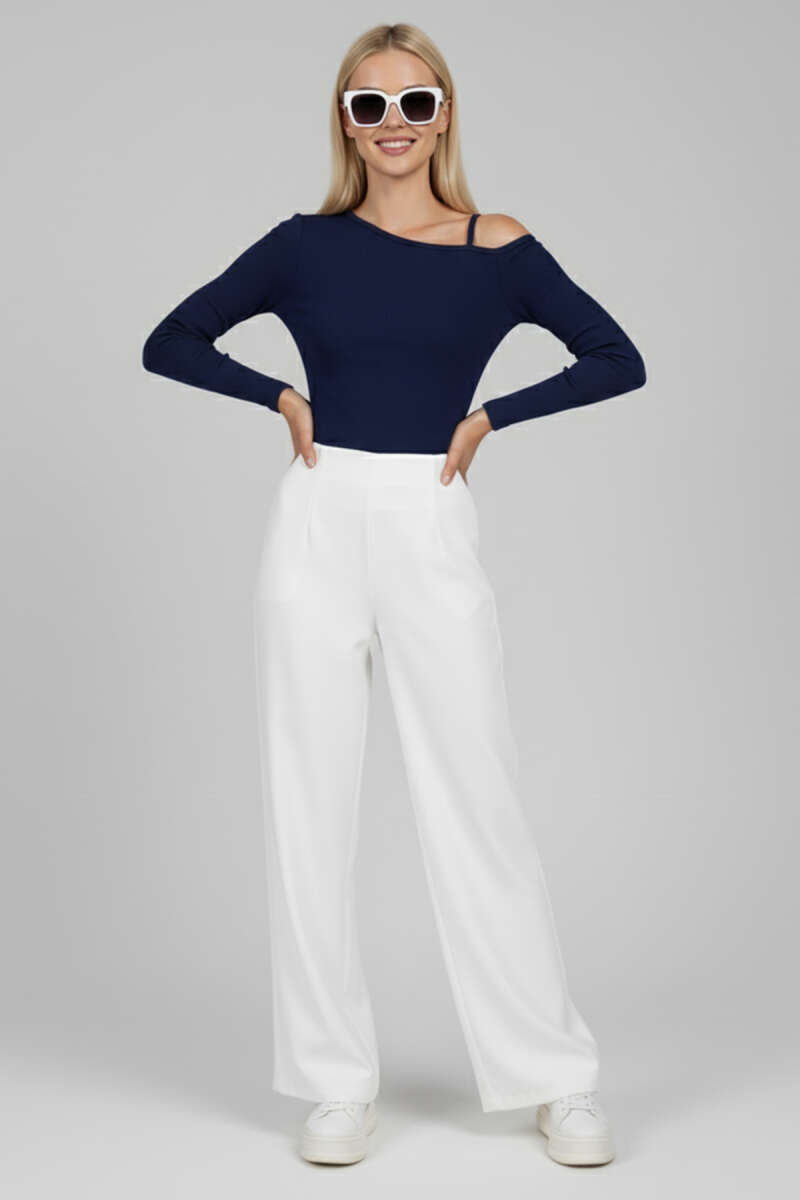 One-Shoulder Blouse with Cord Detail - Navy