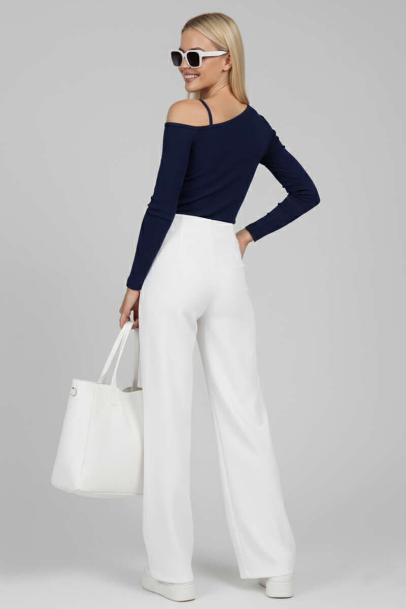 One-Shoulder Blouse with Cord Detail - Navy