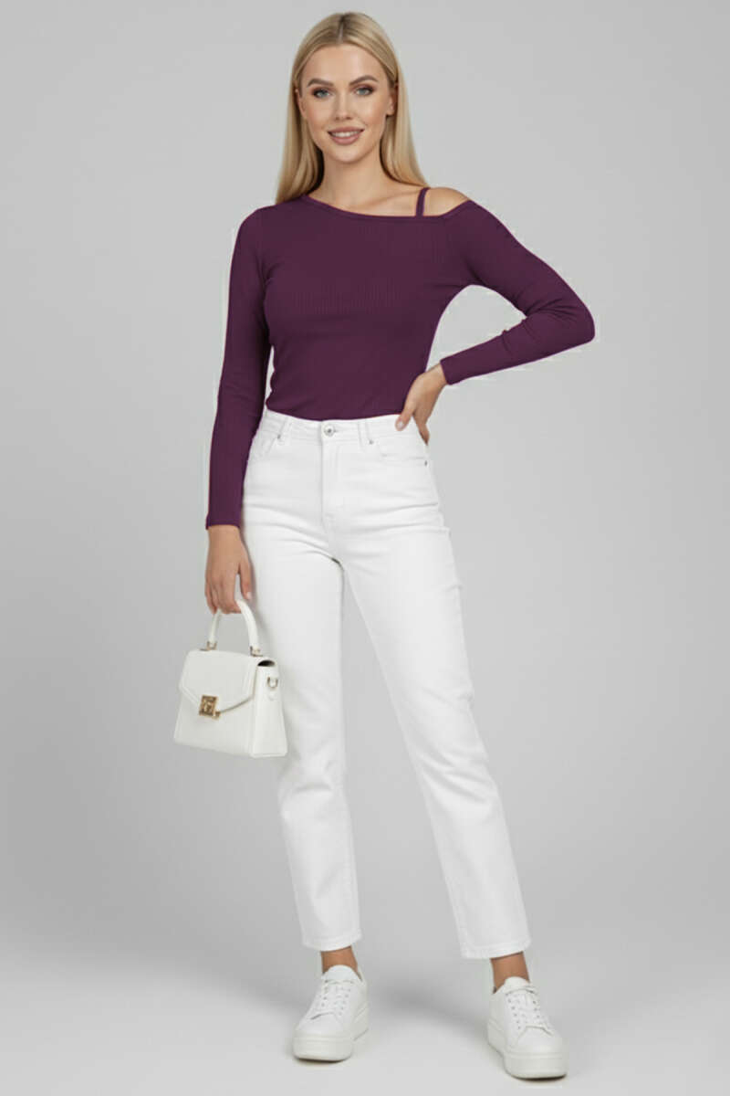One-Shoulder Blouse with Cord Detail - Plum