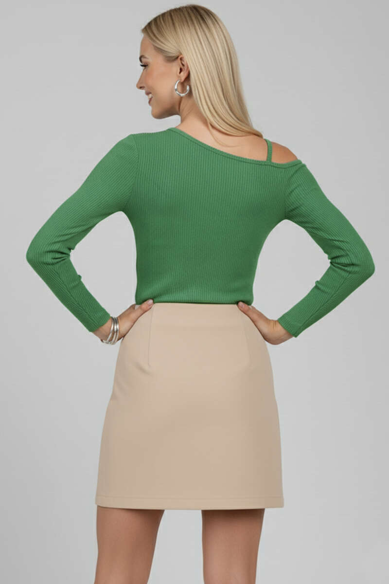 One-Shoulder Blouse with Cord Detail - Green
