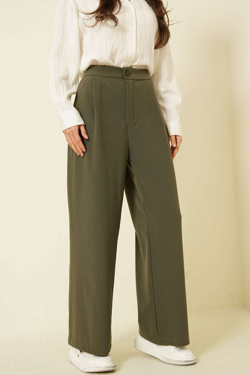 Single-Pleat Button Tailored Pants - Khaki