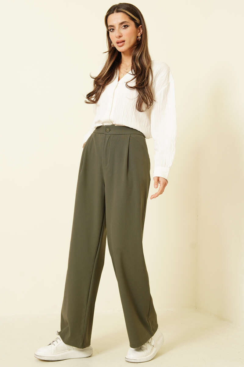 Single-Pleat Button Tailored Pants - Khaki