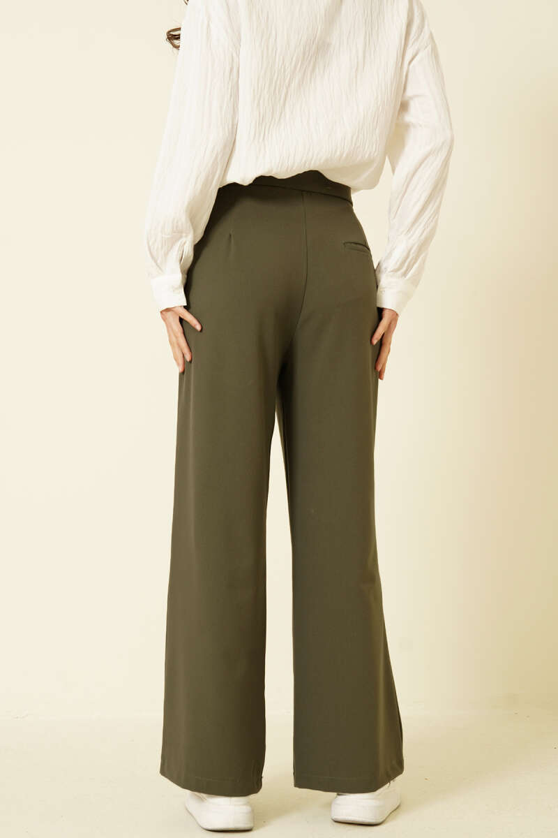 Single-Pleat Button Tailored Pants - Khaki