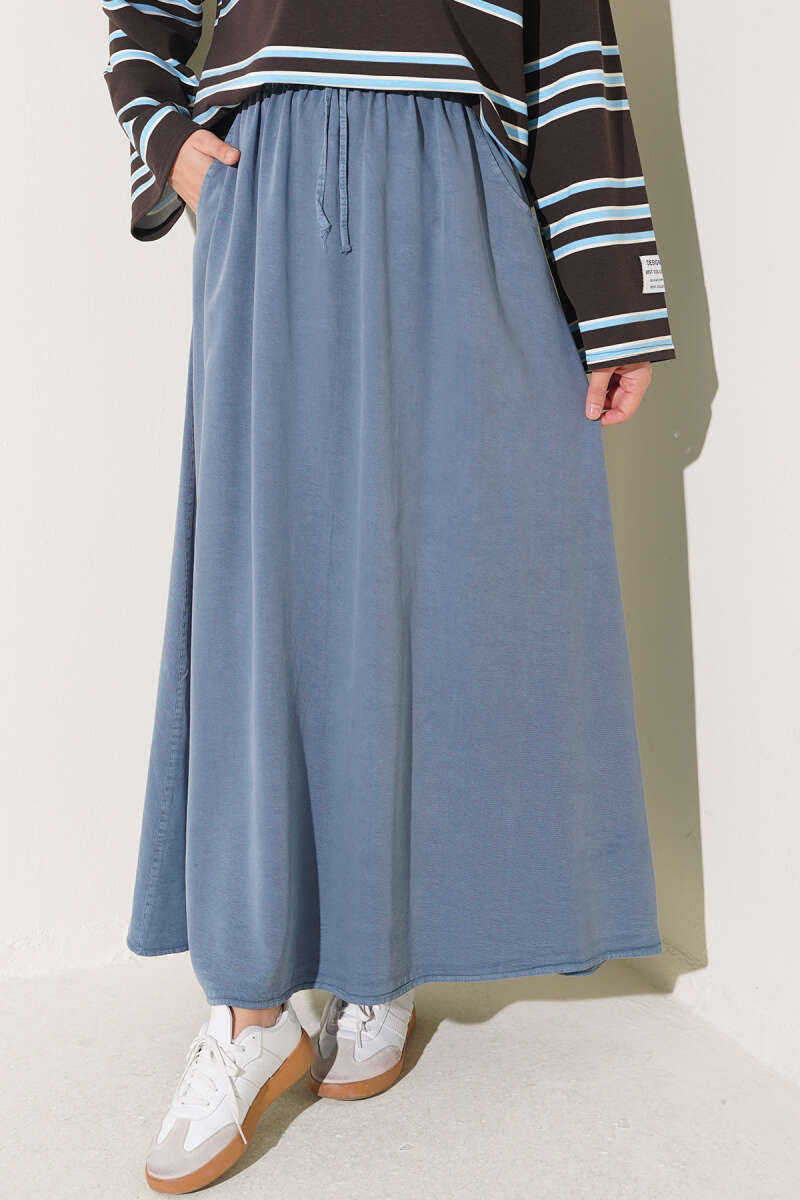 Tencel Skirt with Pocket Detail - Indigo