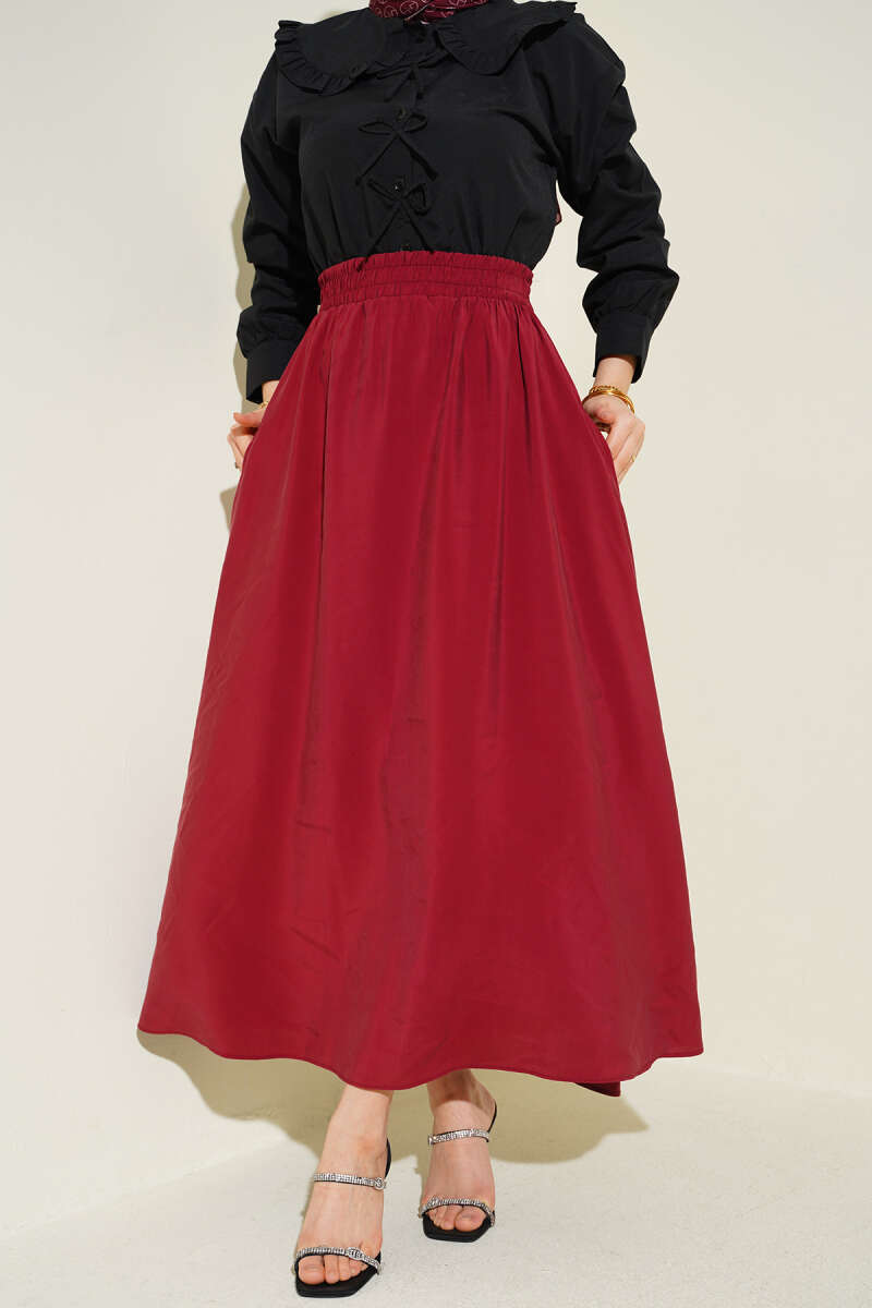 Flared Tencel Skirt with Pockets - Burgundy