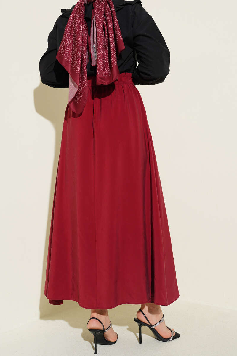 Flared Tencel Skirt with Pockets - Burgundy