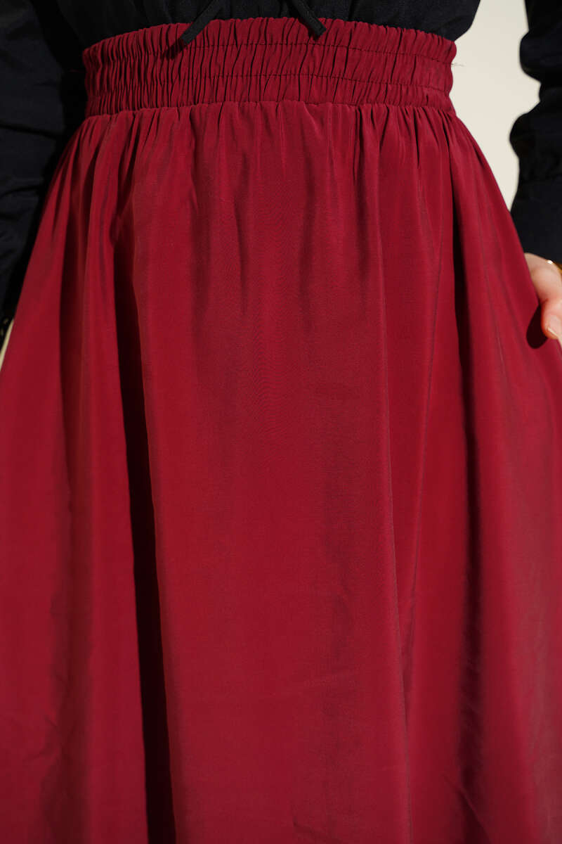 Flared Tencel Skirt with Pockets - Burgundy