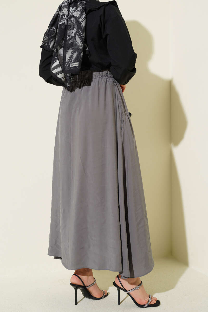 Flared Tencel Skirt with Pockets - Grey