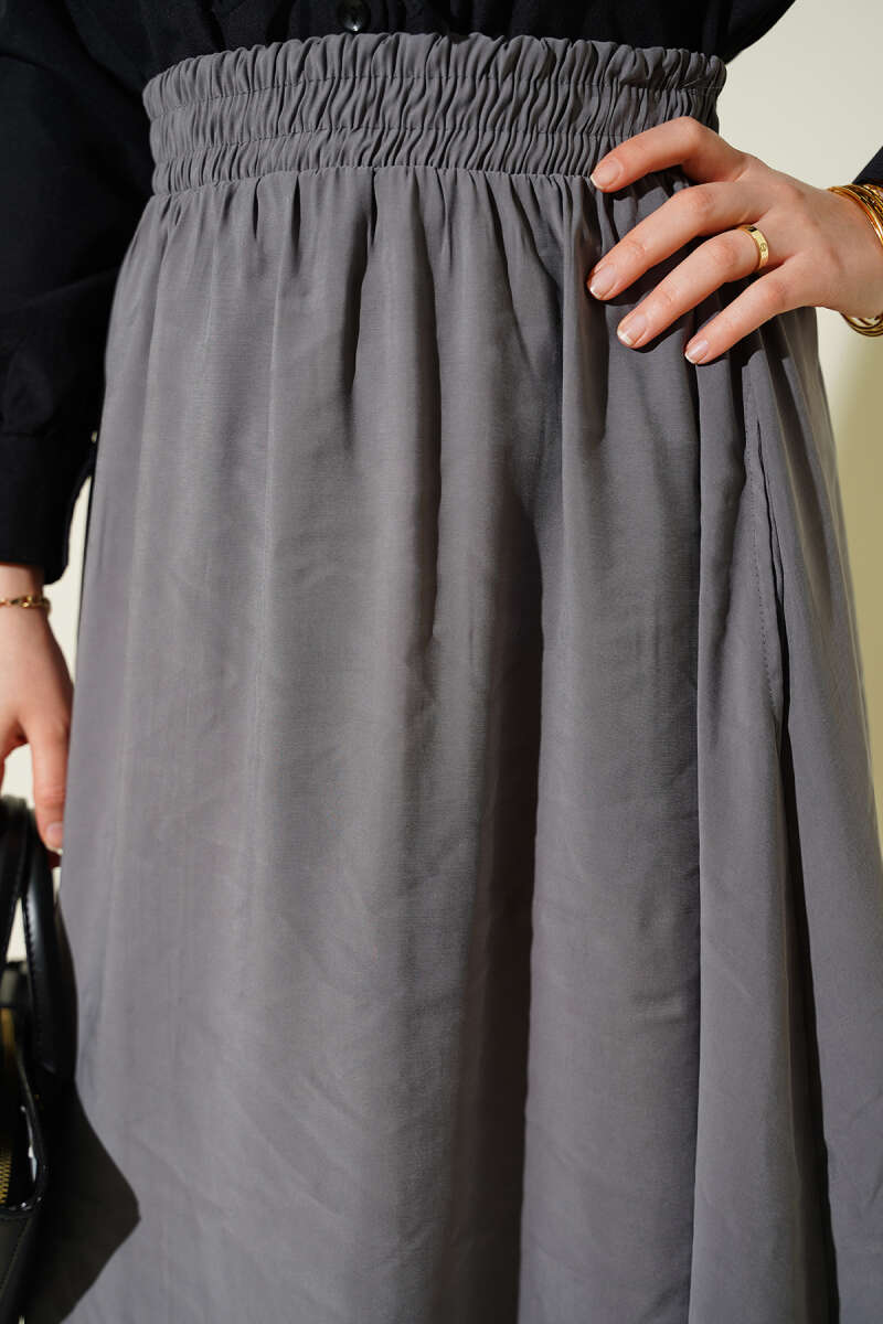 Flared Tencel Skirt with Pockets - Grey