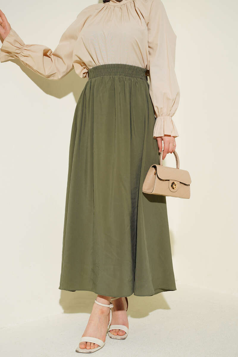 Flared Tencel Skirt with Pockets - Khaki