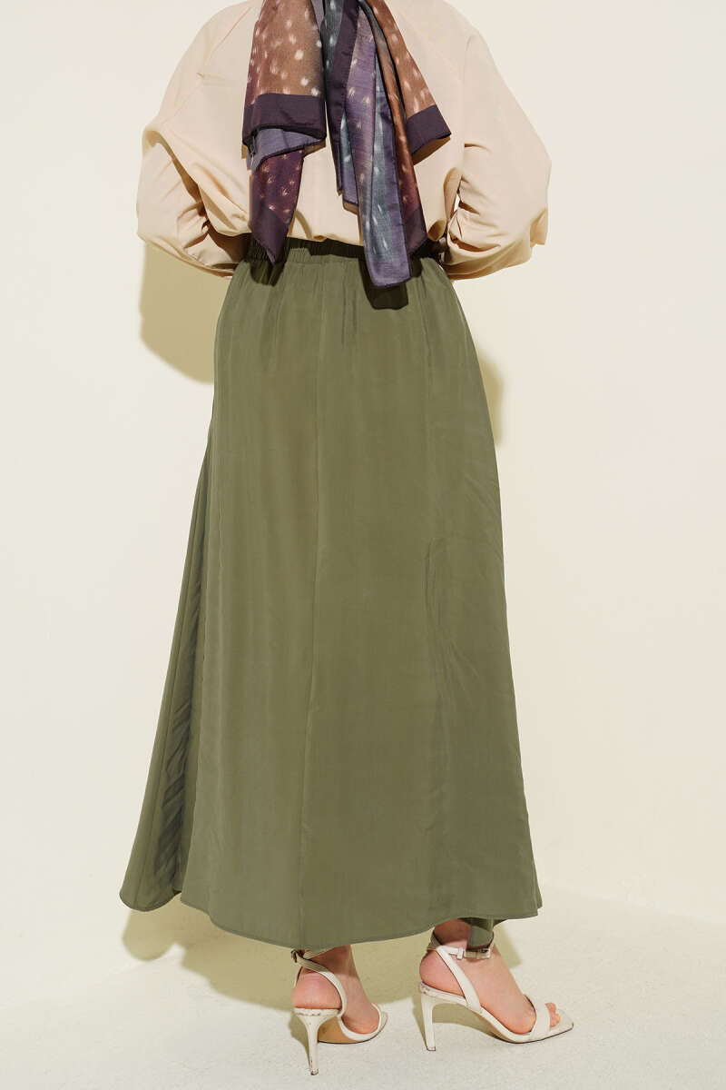 Flared Tencel Skirt with Pockets - Khaki