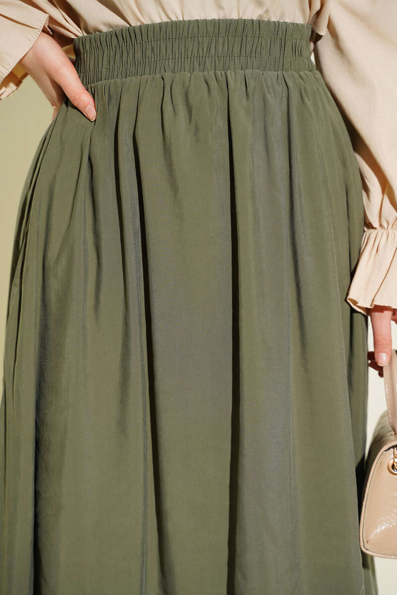 Flared Tencel Skirt with Pockets - Khaki