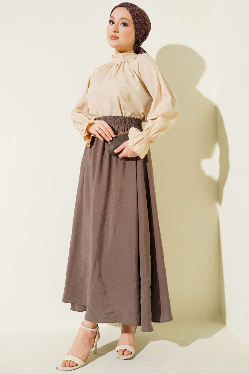 Flared Tencel Skirt with Pockets - Mink
