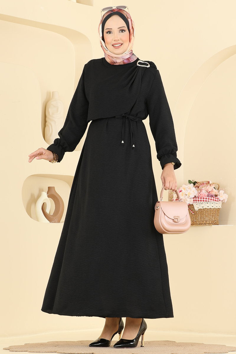 Belted Aerobin Dress with Buckle Detail - Black