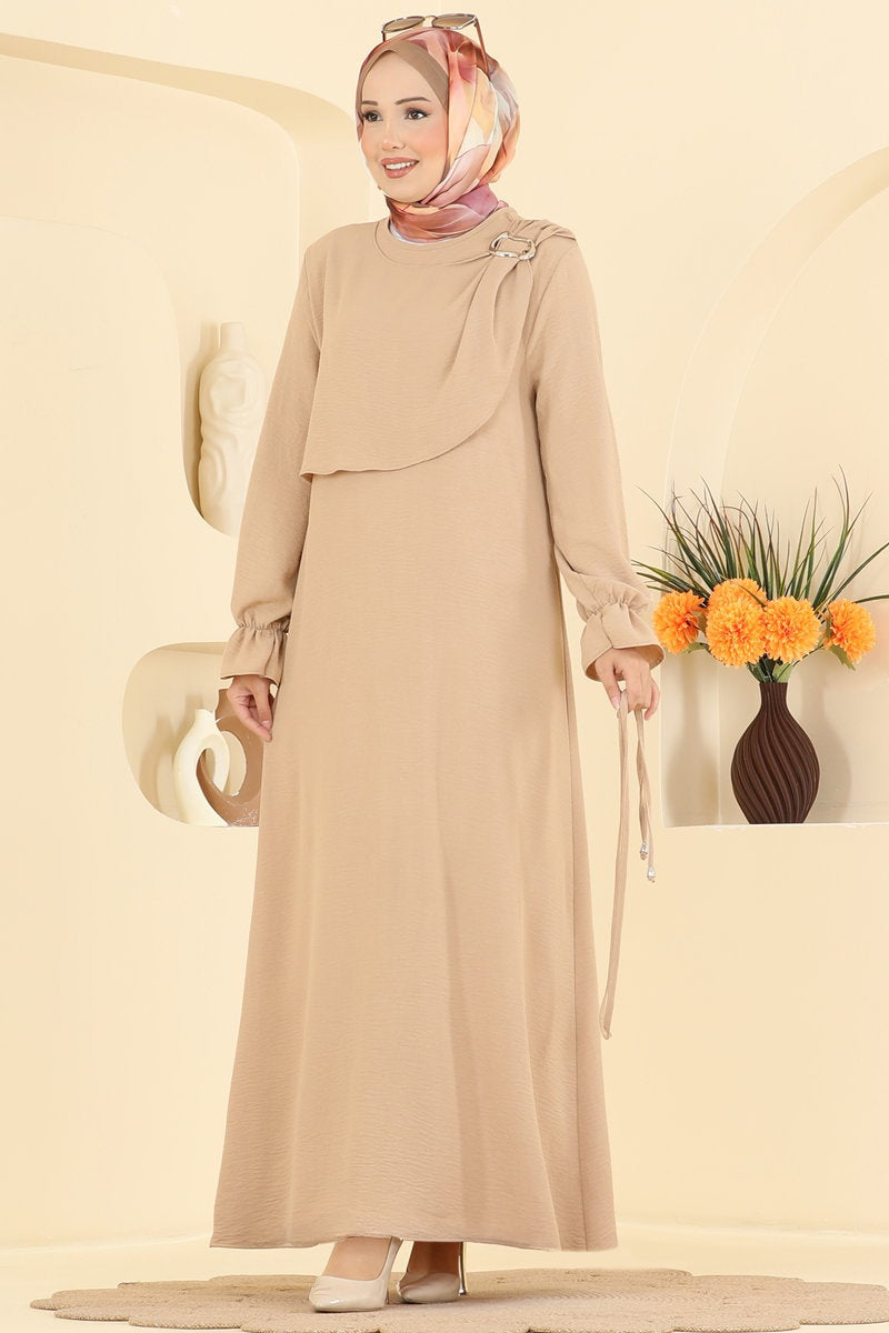 Belted Aerobin Dress with Buckle Detail - Mink