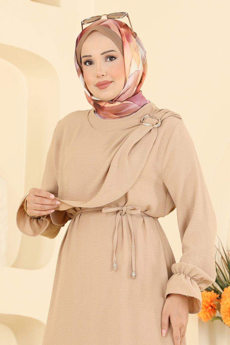 Belted Aerobin Dress with Buckle Detail - Mink