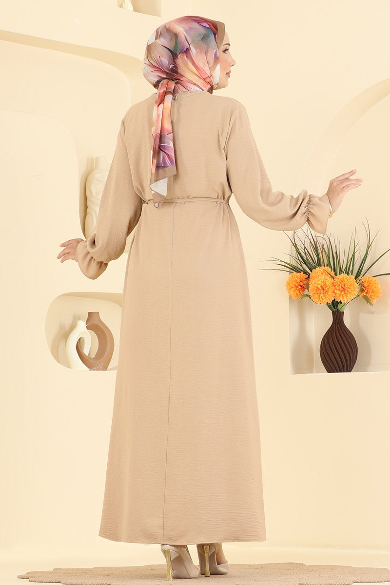 Belted Aerobin Dress with Buckle Detail - Mink