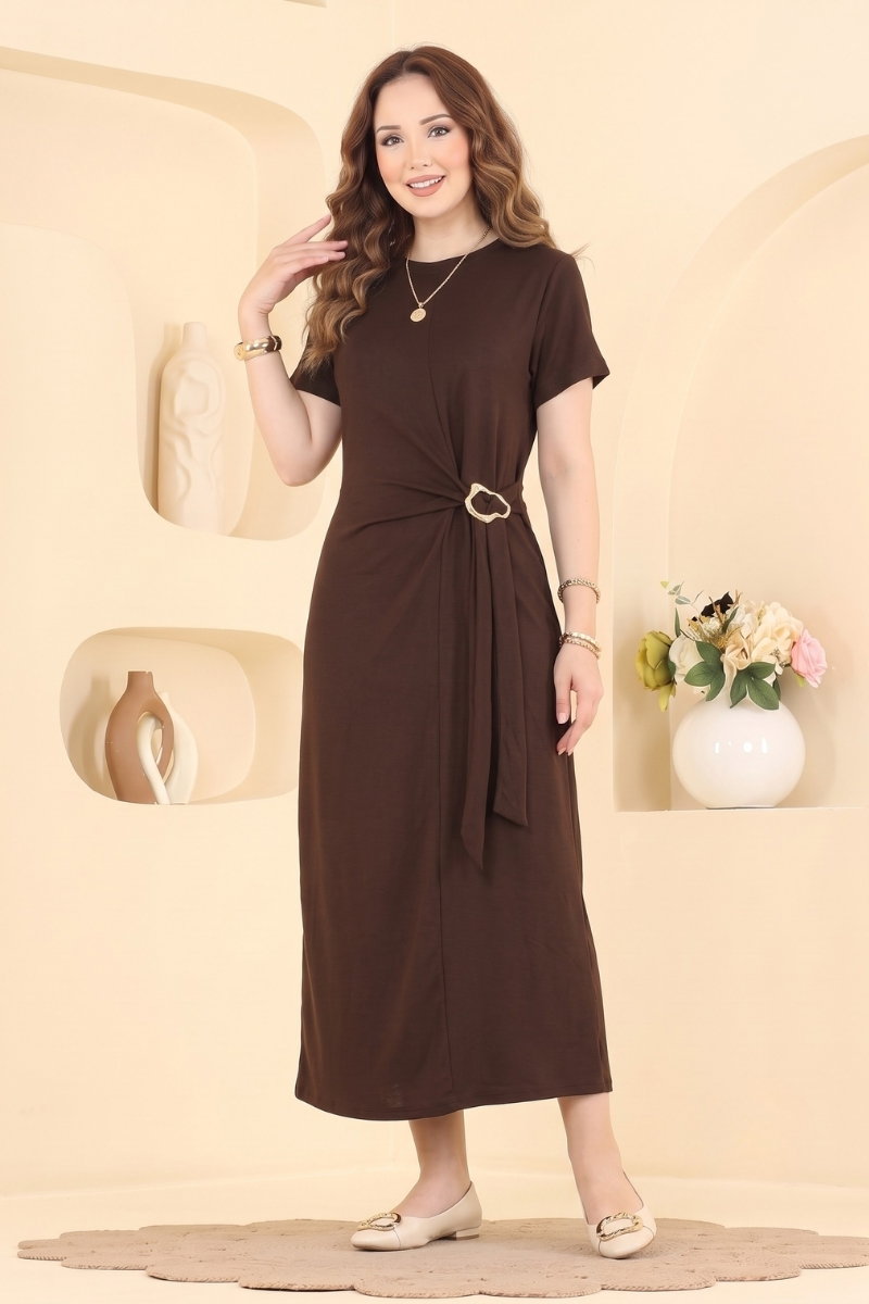 Modal Dress with Buckle Detail - Brown