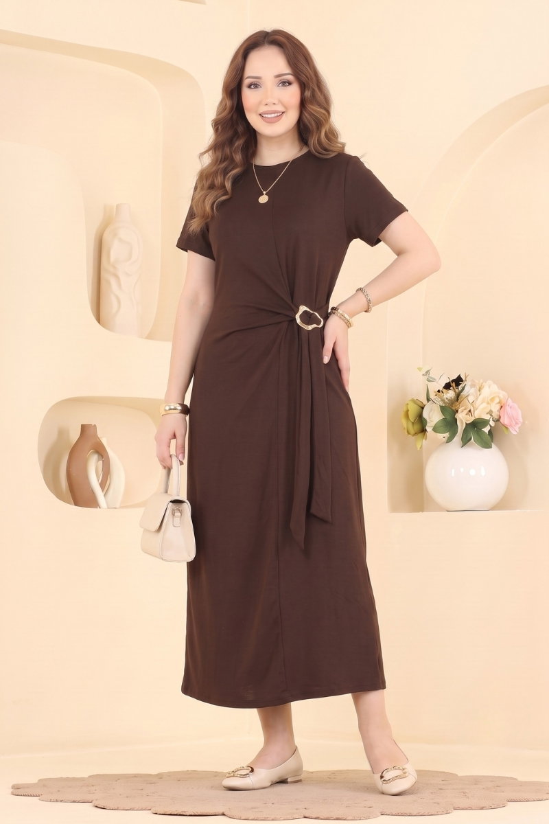 Modal Dress with Buckle Detail - Brown
