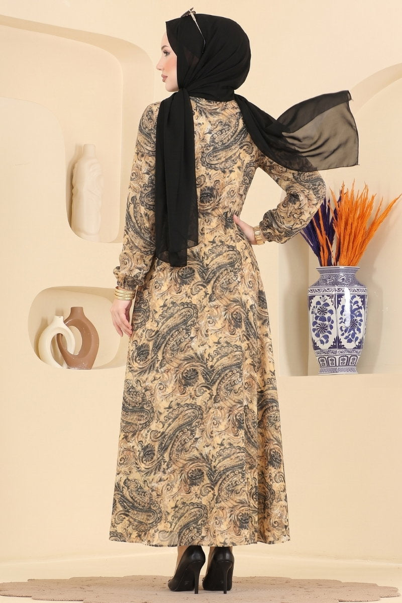 Elegant Modal Dress with Buckle - Mustard