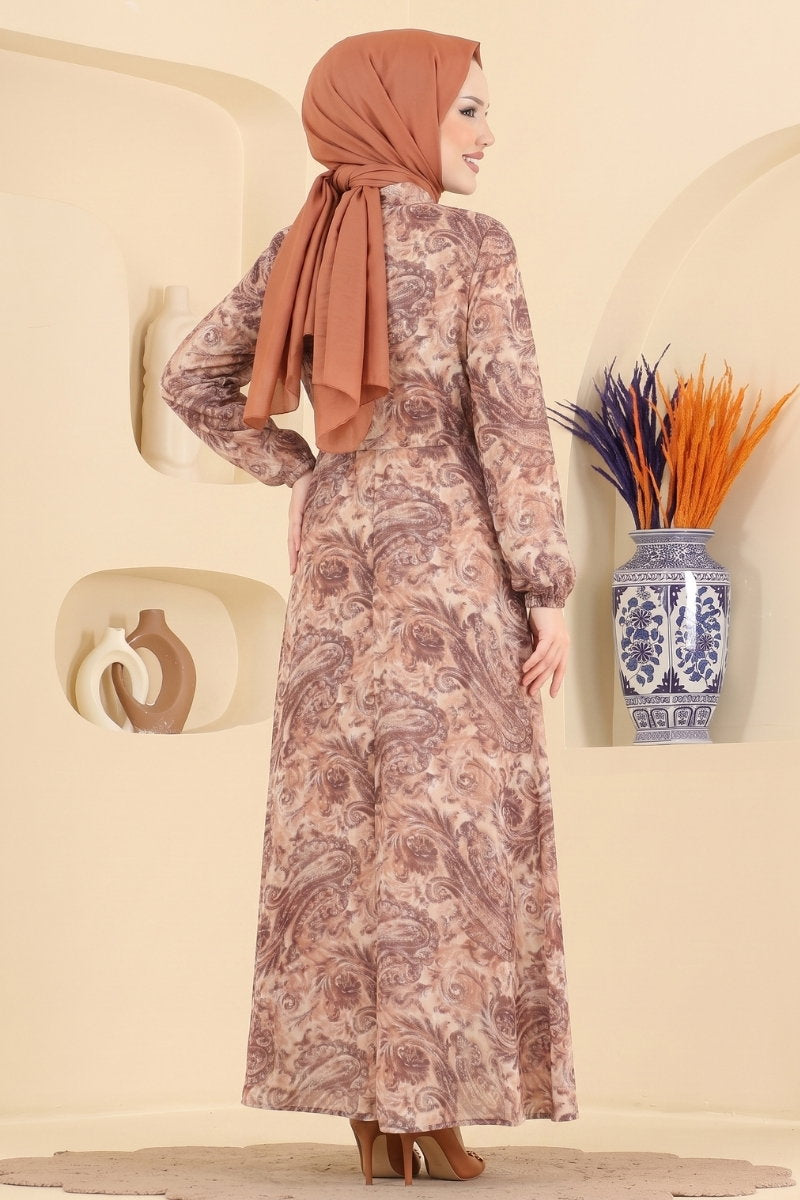 Elegant Modal Dress with Buckle - Brown