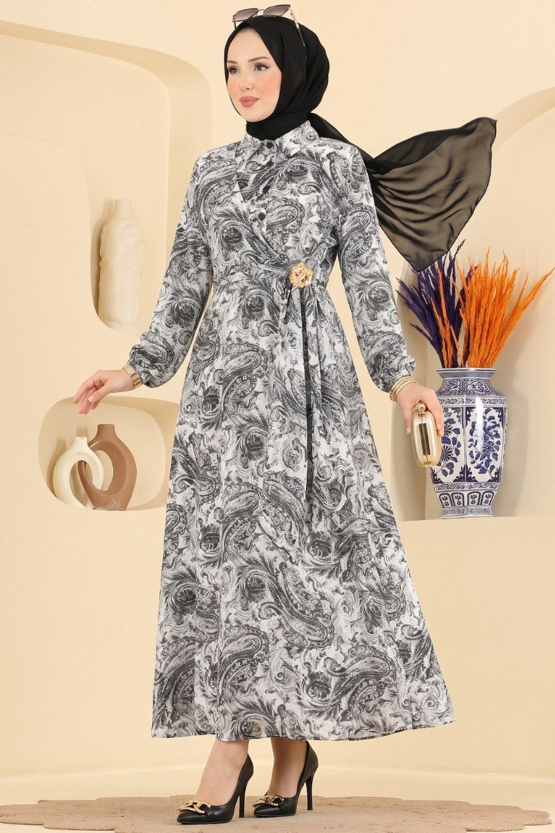 Elegant Modal Dress with Buckle - Black