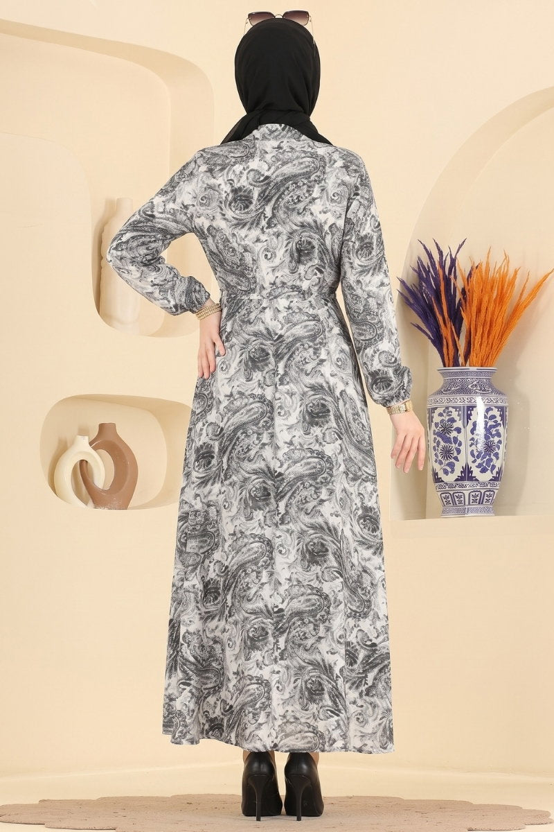 Elegant Modal Dress with Buckle - Black