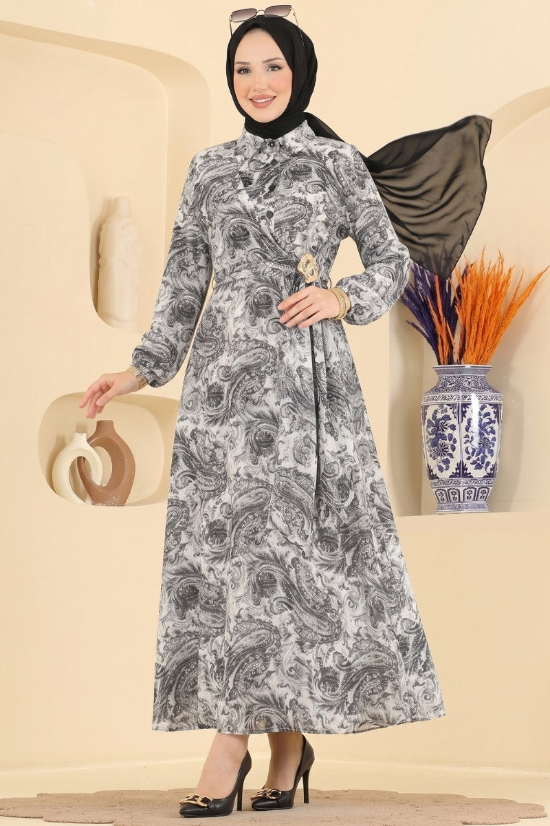 Elegant Modal Dress with Buckle - Black