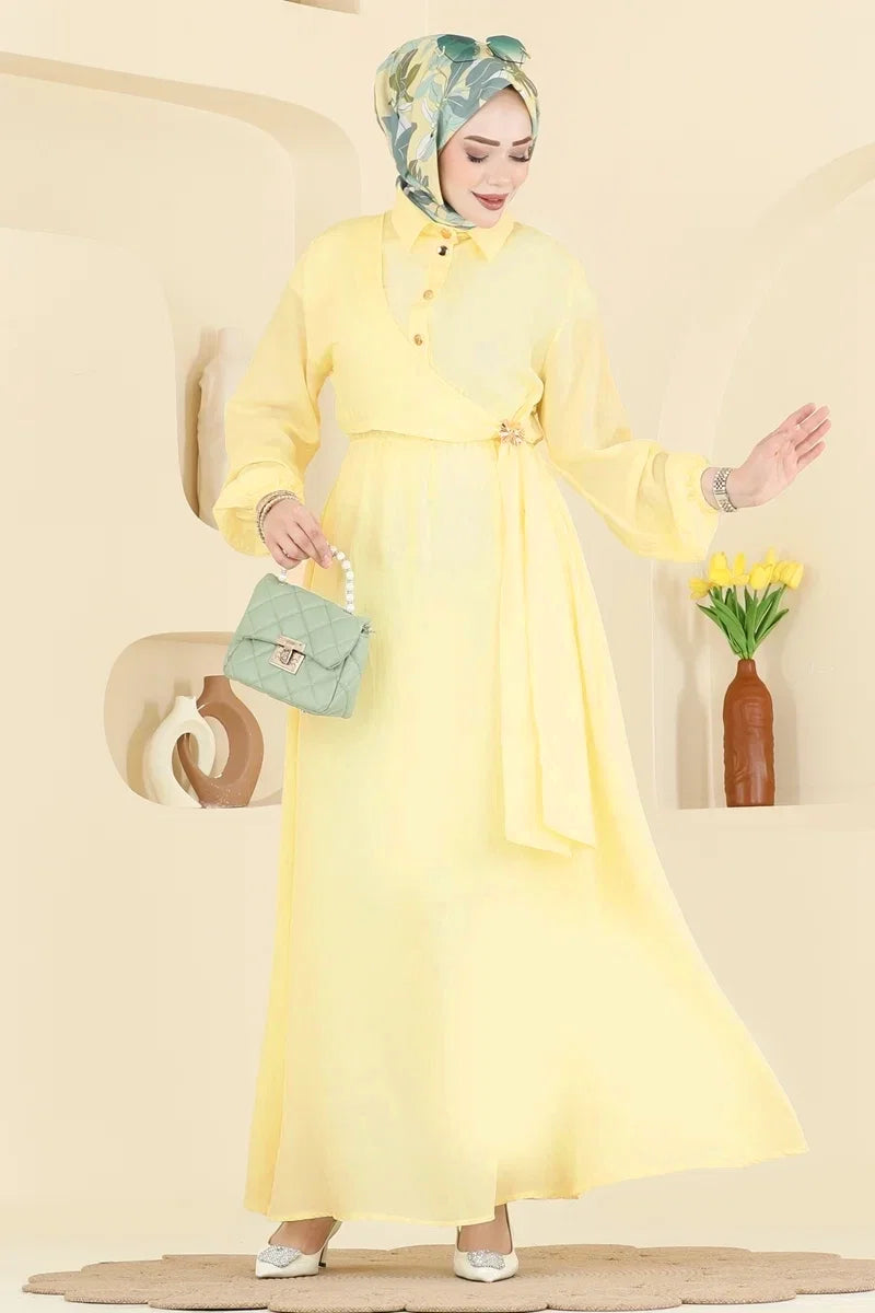 Viscose Dress with Buckle - Yellow