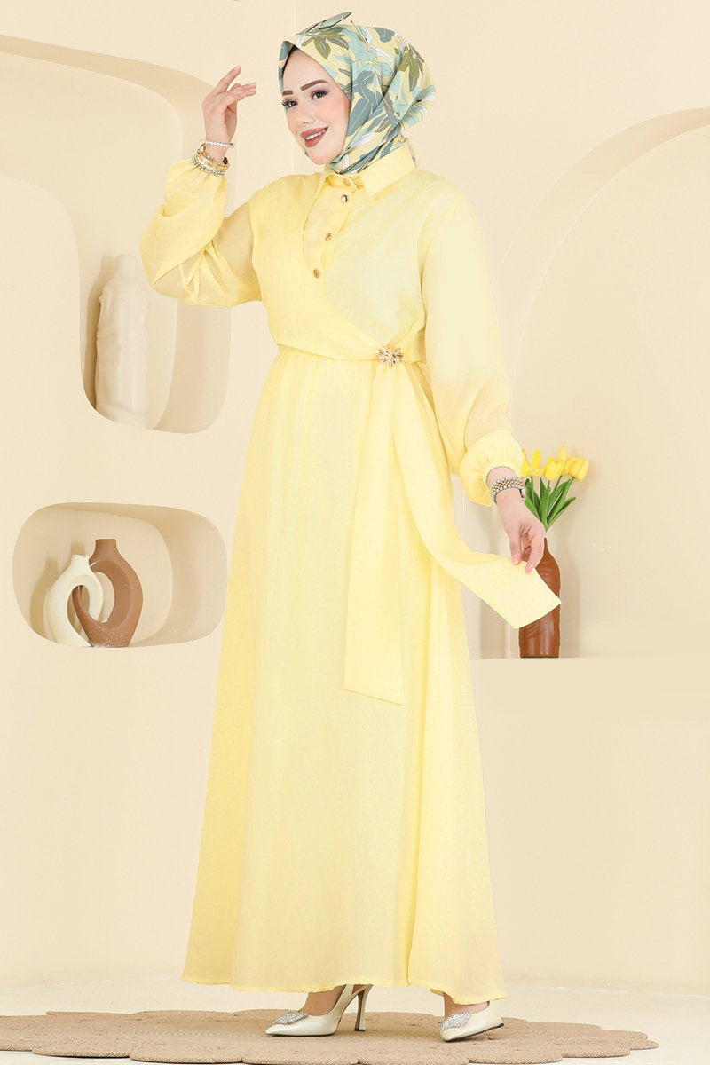 Viscose Dress with Buckle - Yellow