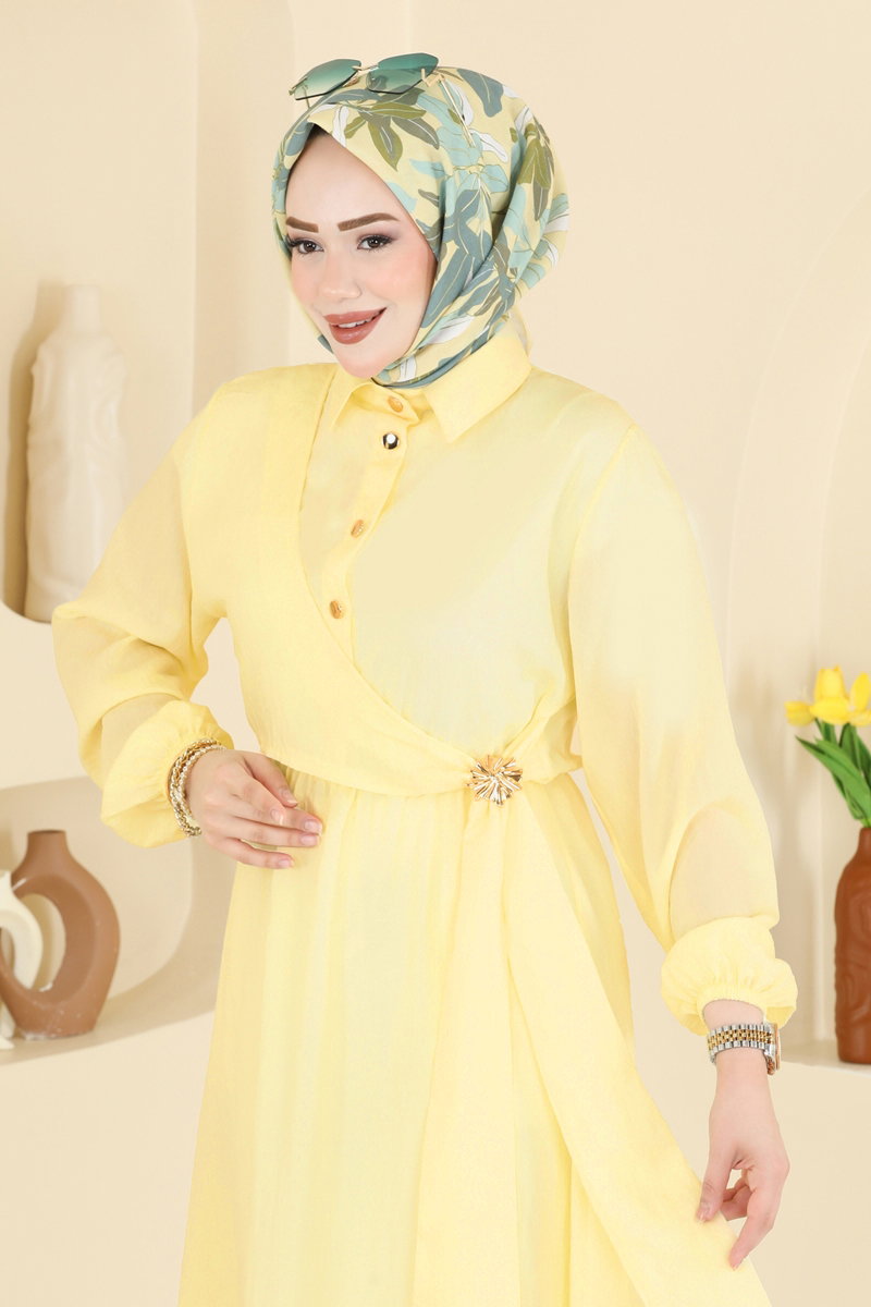 Viscose Dress with Buckle - Yellow