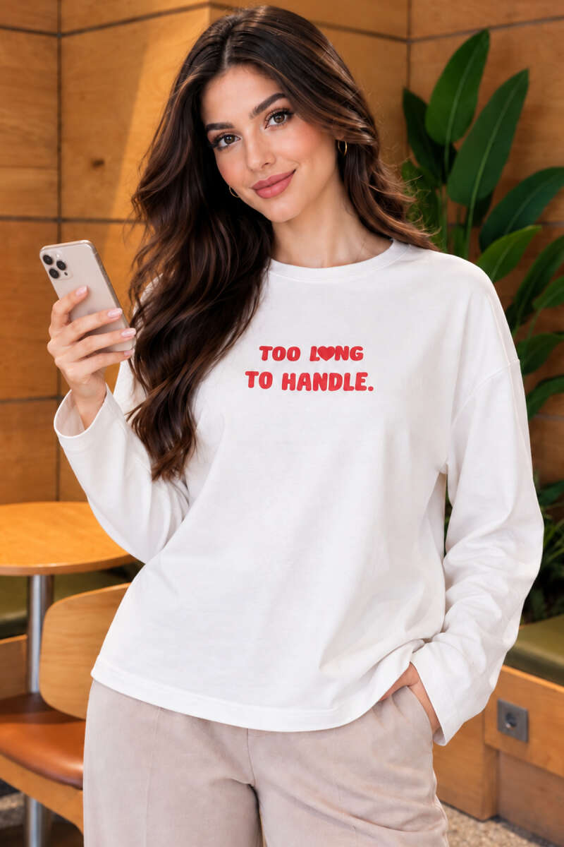"Too Long To Handle" Print Sweatshirt - Ecru