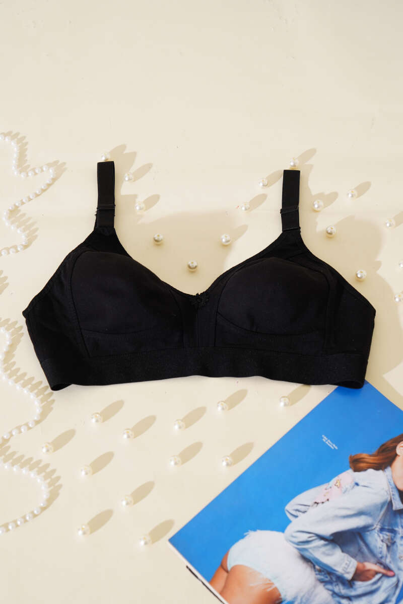 Push-Up Jersey Bra with Wide Band - Black