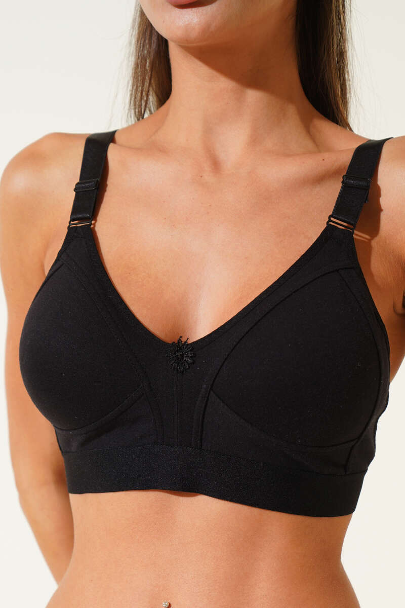 Push-Up Jersey Bra with Wide Band - Black