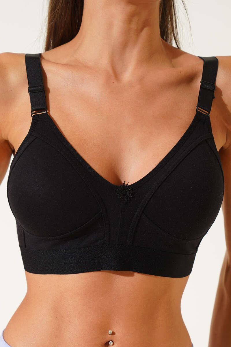 Push-Up Jersey Bra with Wide Band - Black