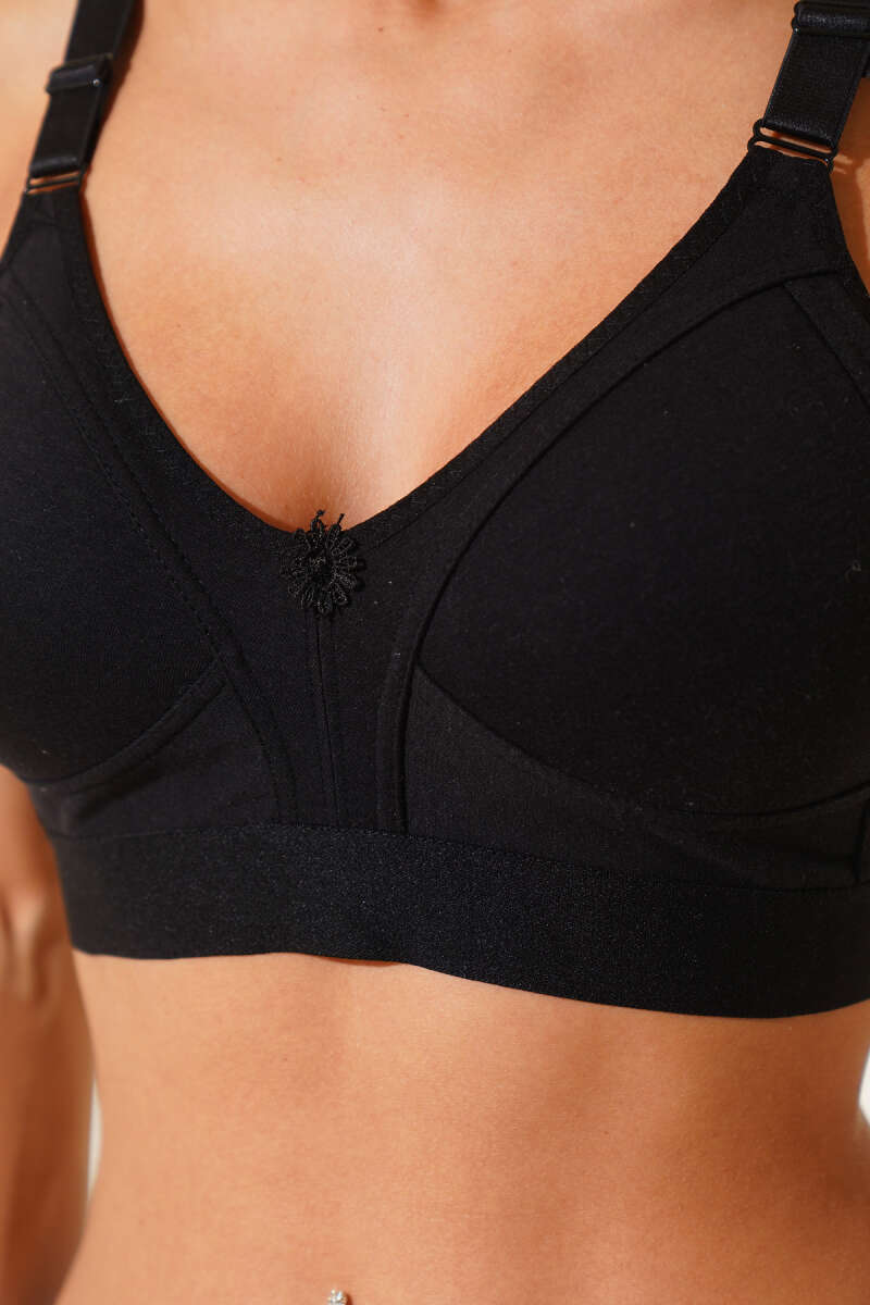 Push-Up Jersey Bra with Wide Band - Black