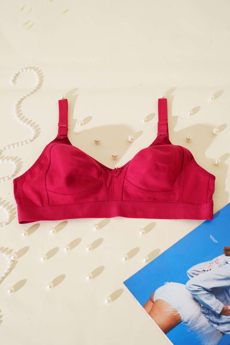 Push-Up Jersey Bra with Wide Band - Burgundy
