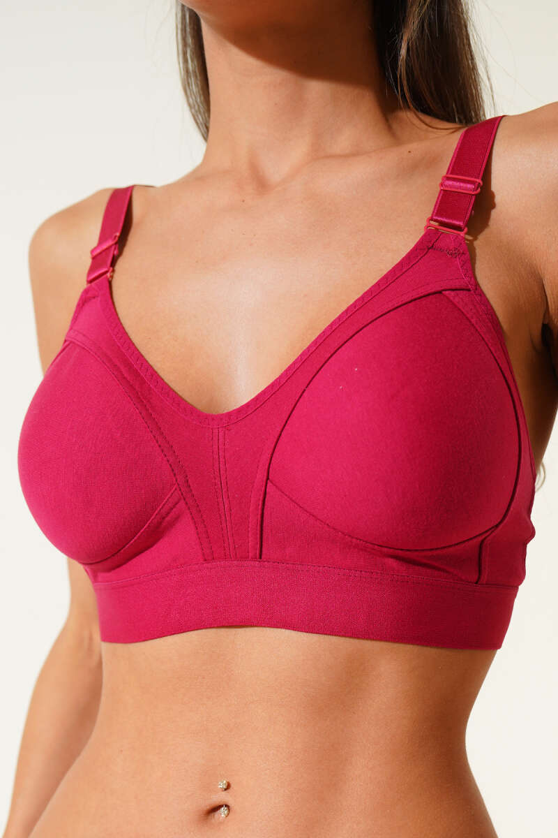 Push-Up Jersey Bra with Wide Band - Burgundy