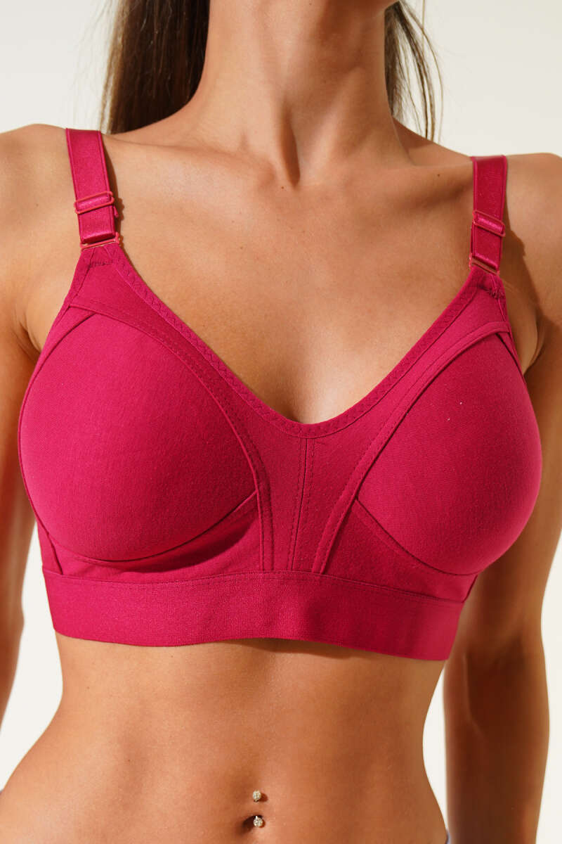 Push-Up Jersey Bra with Wide Band - Burgundy