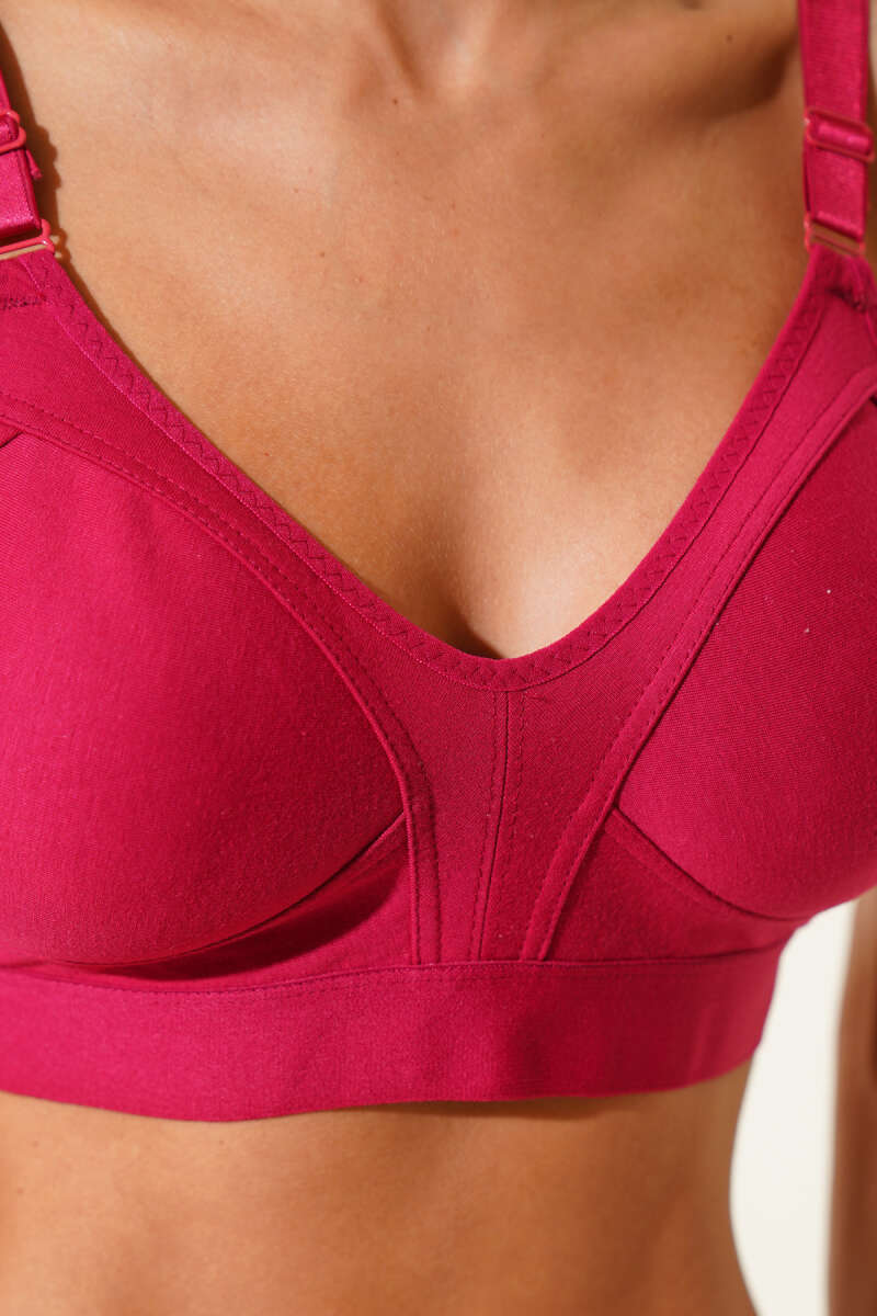 Push-Up Jersey Bra with Wide Band - Burgundy