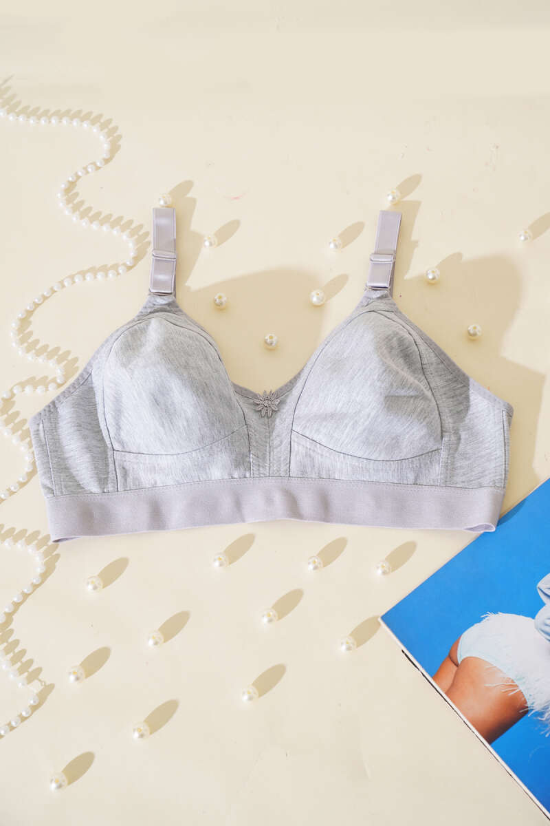 Push-Up Jersey Bra with Wide Band - Grey