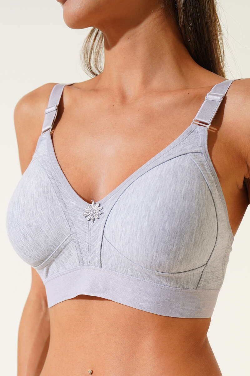 Push-Up Jersey Bra with Wide Band - Grey
