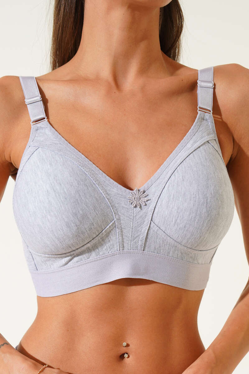 Push-Up Jersey Bra with Wide Band - Grey