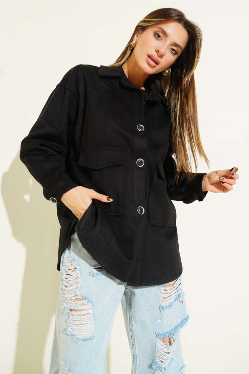 Felt Jacket with Patch Pockets - Black