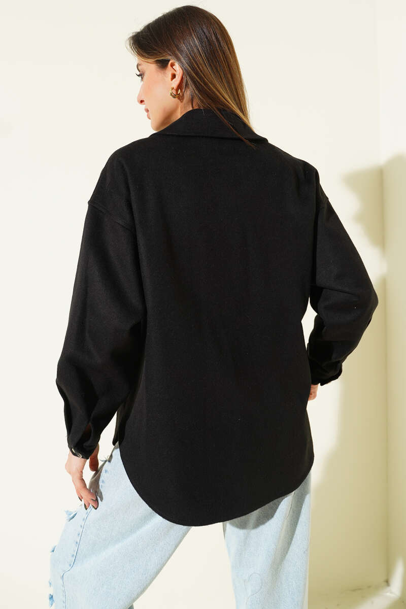 Felt Jacket with Patch Pockets - Black