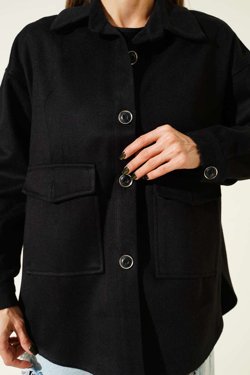 Felt Jacket with Patch Pockets - Black