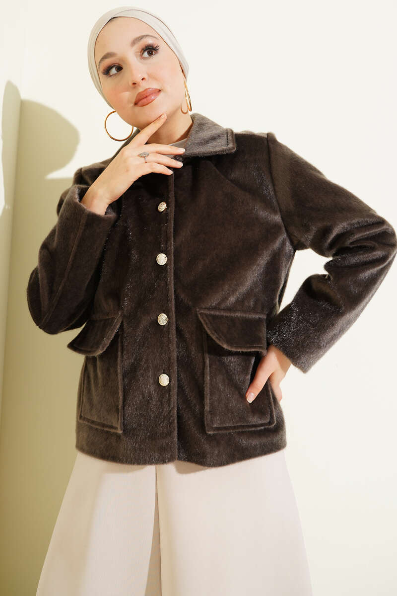 Short Goldfox Jacket with Patch Pockets - Mink